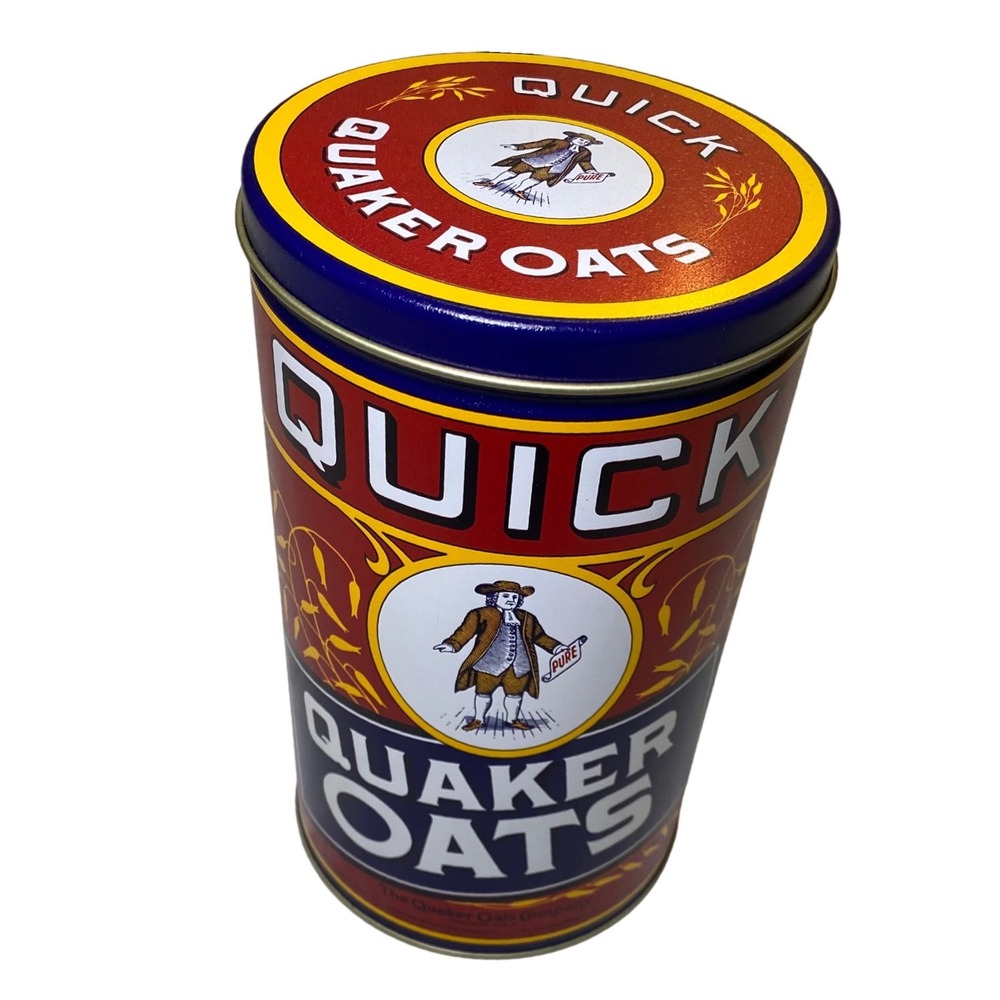 1990 Quaker Oats Limited Edition Metal Tin Canister w/ Lid 8" Recipe Tin USA